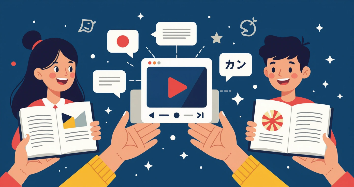 Các biểu tượng app học tiếng Nhật hiển thị trên màn hình tablet với màu sắc tươi sáng