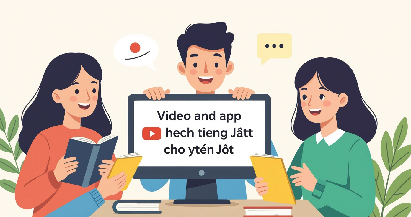 Mẹ và con đang cùng xem video học tiếng Nhật trên laptop trong phòng khách ấm cúng
