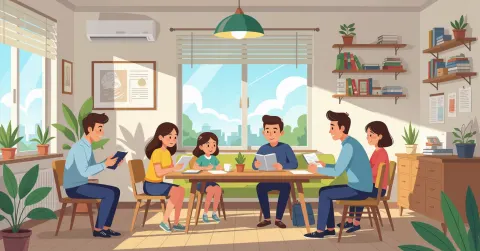 Minh họa trẻ em đa văn hóa đang học tập trong lớp dạy thêm juku tại Nhật Bản