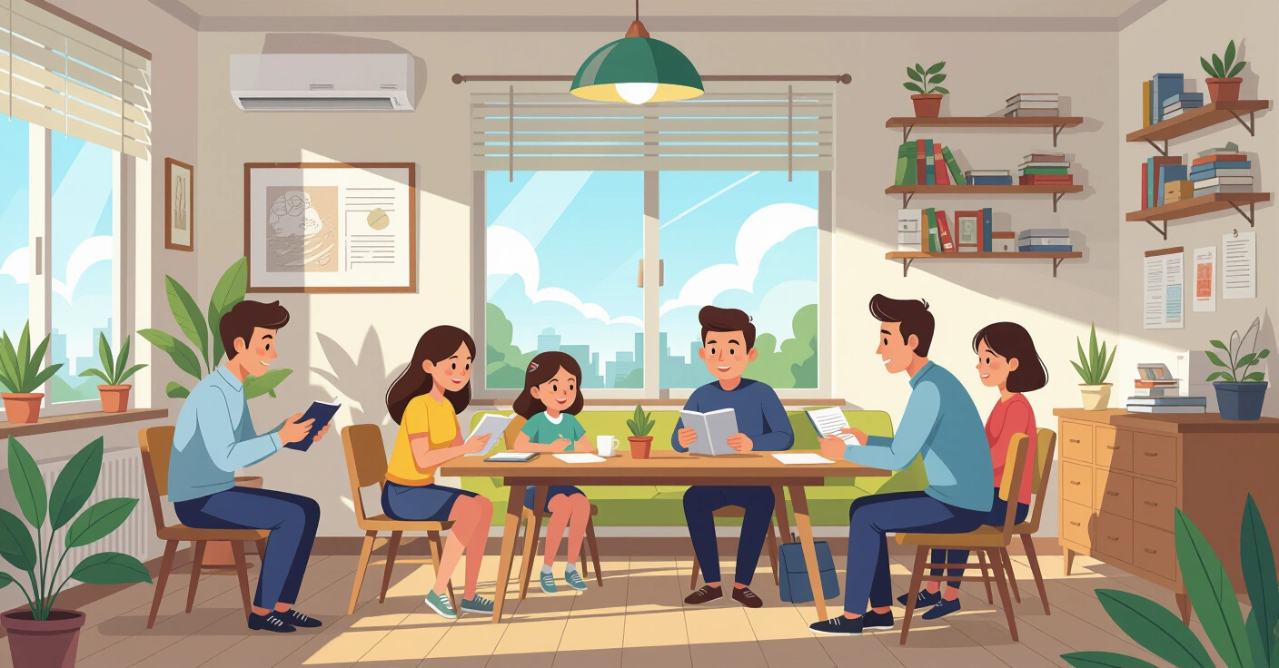 Minh họa trẻ em đa văn hóa đang học tập trong lớp dạy thêm juku tại Nhật Bản