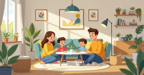 Minh họa bác sĩ nhi khoa đang khám khớp cho trẻ em trong phòng khám Nhật Bản, phụ huynh ngồi bên cạnh