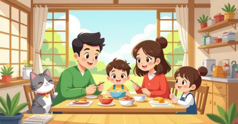 Phụ huynh đang trang trí hộp cơm kyaraben hình nhân vật hoạt hình dễ thương trong bếp Nhật Bản