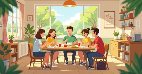 Học sinh tiểu học đa văn hóa cùng ăn trưa trong lớp học Nhật Bản sáng sủng