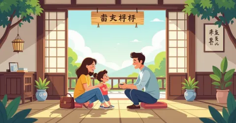 Cha mẹ người Việt đang xem hộ chiếu và giấy tờ của con tại bàn làm việc ở Nhật Bản