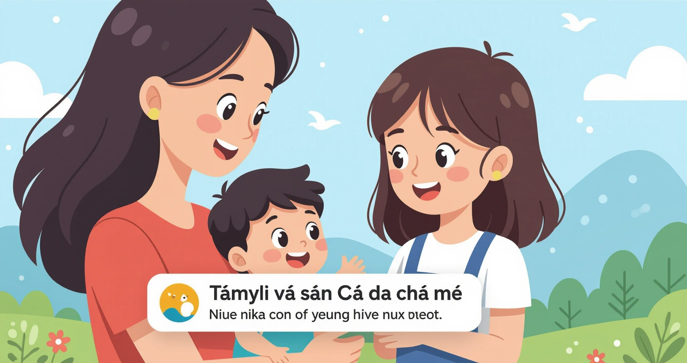 Minh họa người cha đang hỗ trợ và động viên bạn đờ̀i mang thai trong không gian gia đình ấm áp tại Nhật Bản
