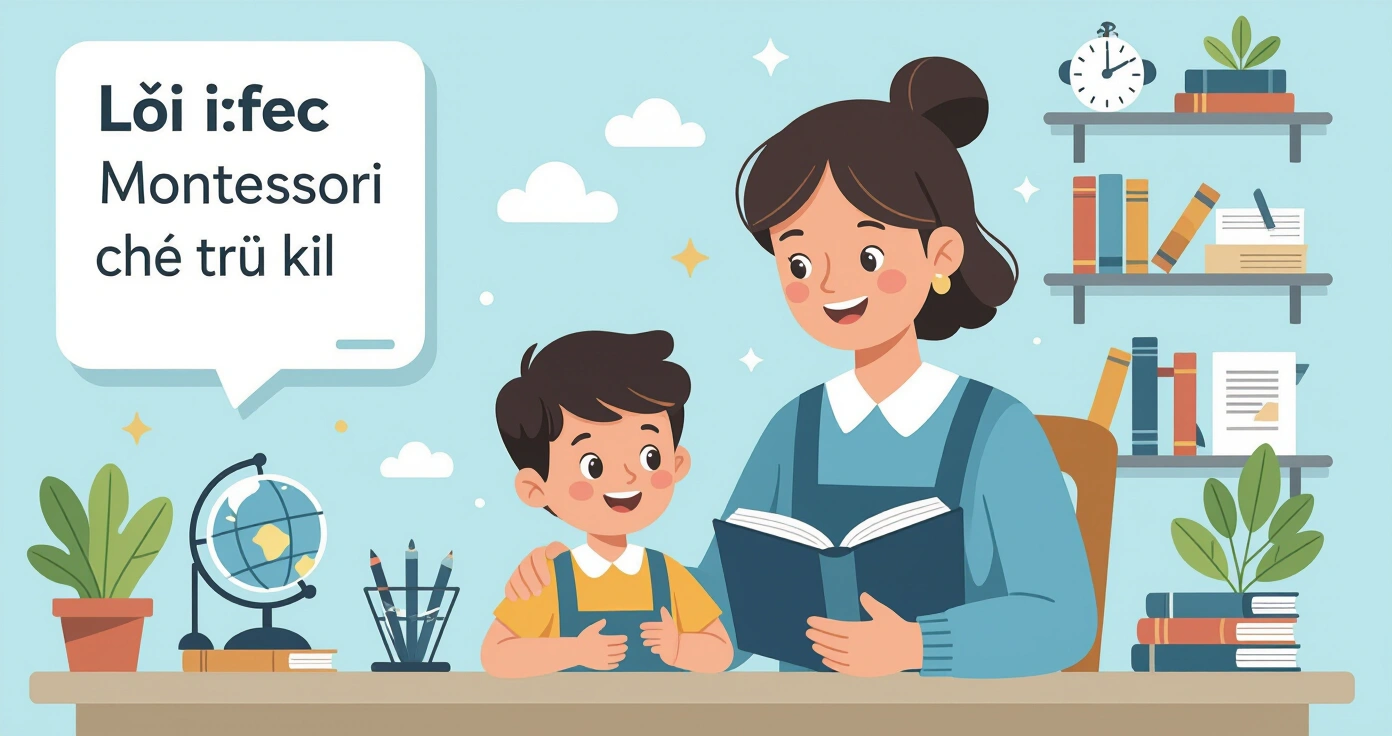 Trẻ tự kỷ đang làm việc với giáo cụ giác quan Montessori trên kệ thấp trong lớp học yên tĩnh