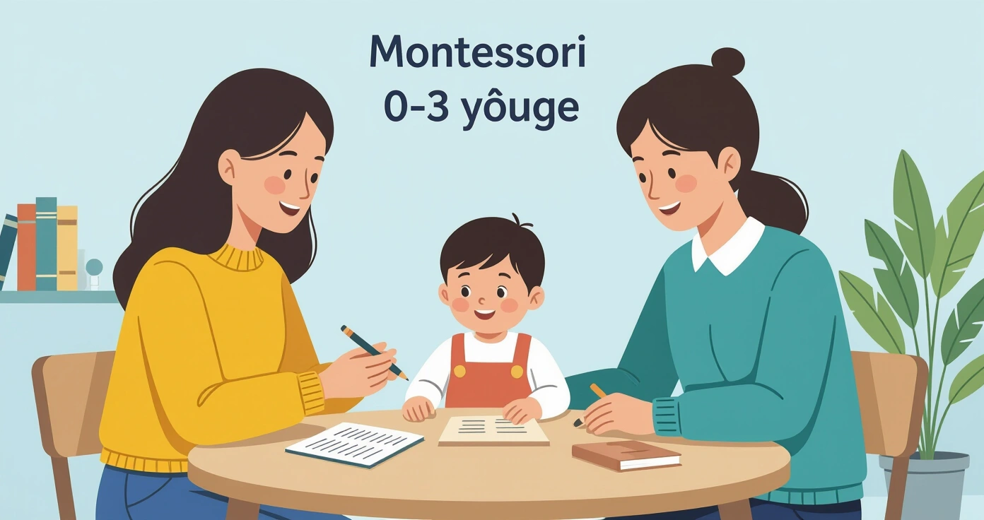 Trẻ mới biết đi tự xúc ăn trong gian bếp sáng sủạ, thể hiện tính tự lập theo phương pháp Montessori
