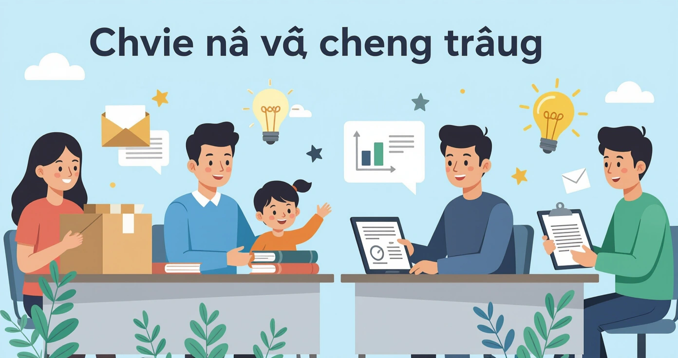 Cha mẹ và con nhỏ đến tòa thị chính Nhật Bản làm thủ tục chuyển nhà