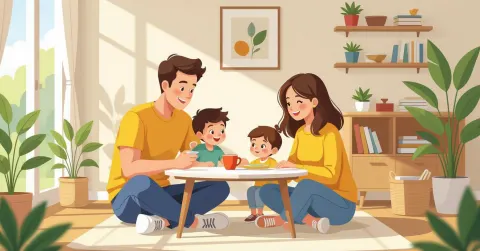 Minh họa các bà mẹ đa văn hóa trò chuyện trong công viên Nhật Bản, phong cách vector hiện đại, màu sắc nhẹ nhàng