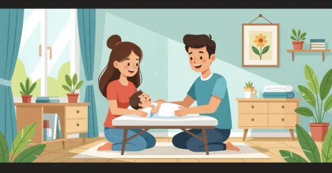 Mẹ nhẹ nhàng massage chân cho bé sơ sinh trong phòng ấm áp tại Nhật Bản