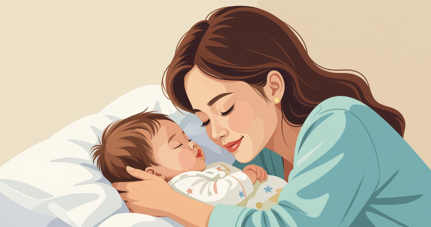 Cha mẹ nhẹ nhàng đặt trẻ sơ sinh vào nôi trong phòng ngủ ấm cúng kiểu Nhật