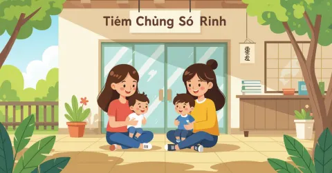 Cha mẹ người Việt đang trao đổi với bác sĩ nhi khoa Nhật về lịch tiêm chủng cho trẻ sơ sinh