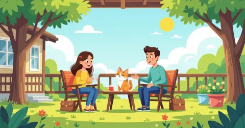 Minh họa người mẹ Việt dạy con chào hỏi lễ phép trong căn nhà kiểu Nhật sáng sủ