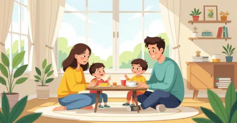 Mẹ Việt đang chuẩn bị bữa ăn dặm cho bé trong căn bếp hiện đại tại Nhật Bản