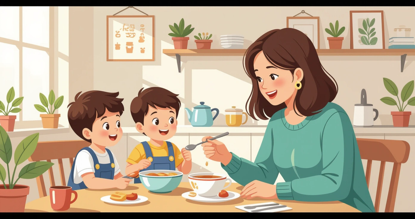 Minh họa 4 giai đoạn kết cấu thức ăn dặm từ cháo lỏng đến cơm nát
