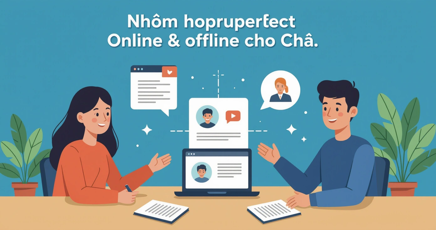 Người mẹ đang sử dụng điện thoại thông minh để tham gia nhóm hỗ trợ online tại nhà