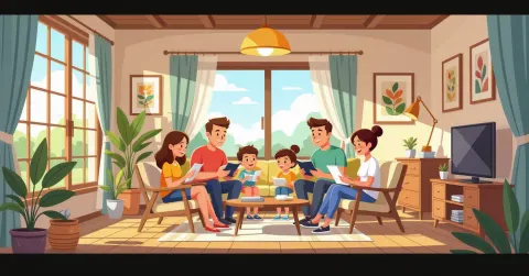 Minh họa người mẹ nước ngoàI đang sử dụng điện thoạI thông minh để tham gia cộng đồng trực tuyến trong căn hộ tại Nhật Bản