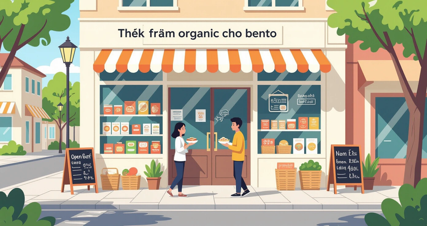 Cảnh trong siêu thị Nhật Bản với kệ hàng organic, nhãn JAS nổi bật, phụ huynh đang chọn mua rau củ