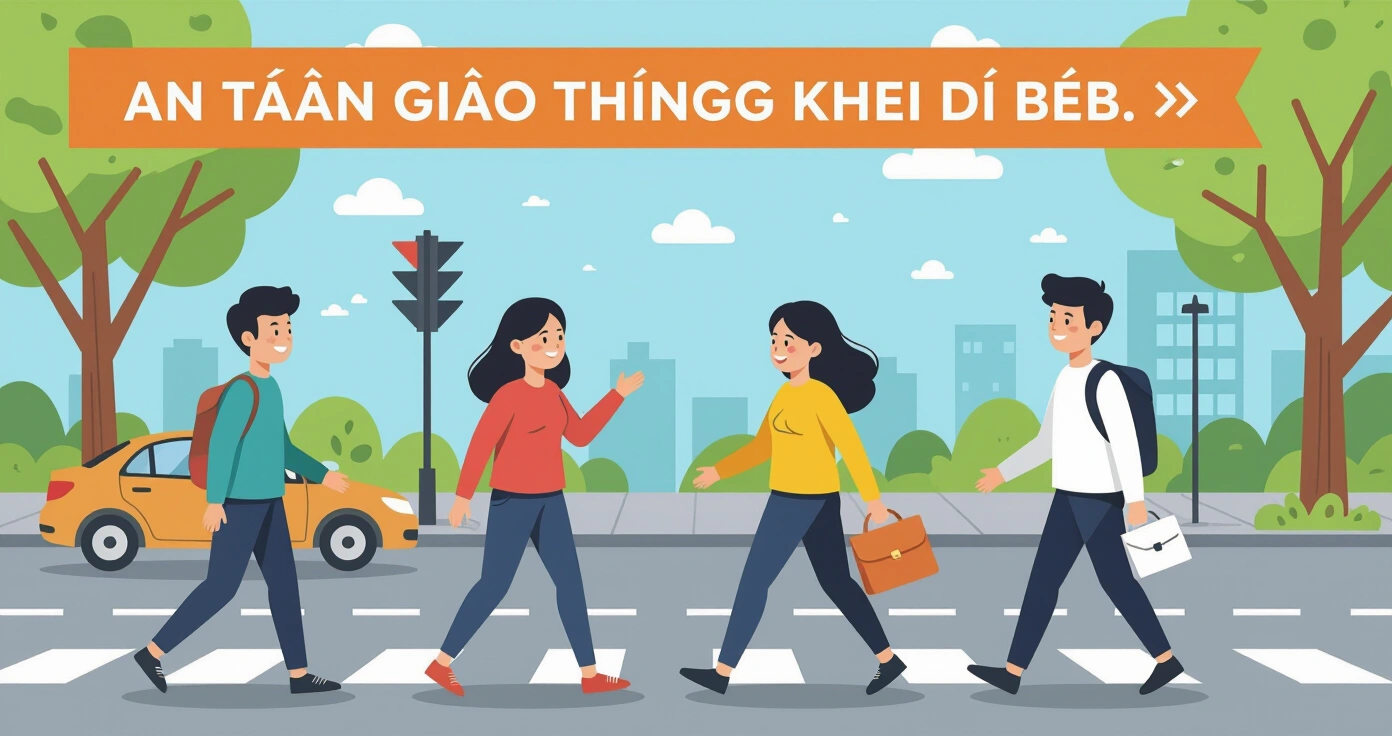 Trẻ em giơ tay cao khi băng qua vạch zebra tại Nhật Bản
