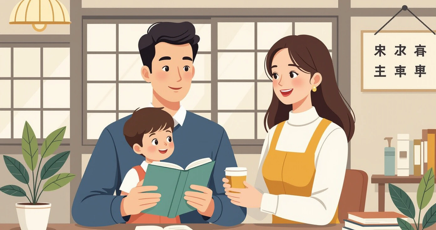 Người mẹ Nhật hướng dẫn trẻ dọn đồ chơi nhẹ nhàng trong phòng khách sáng