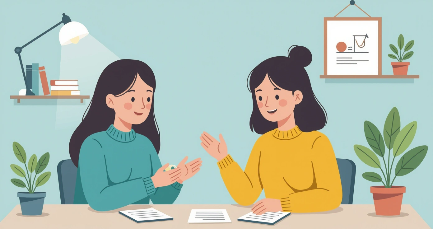 Bác sĩ phụ khoa Nhật đang trao đổi với mẹ và em bé tại phòng khám sáng sủ, phong cách minh họa vector hiện đại