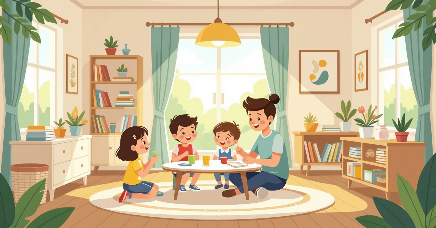 Phụ huynh hướng dẫn trẻ thực hành đổ nước trong bếp Nhật theo phương pháp Montessori