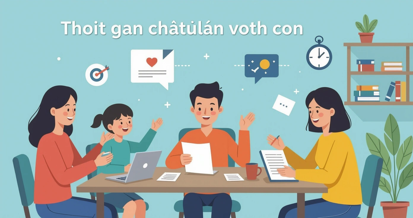 Cha mẹ và con đọc sách cùng nhau trong phòng khách ấm cúng tại Nhật Bản