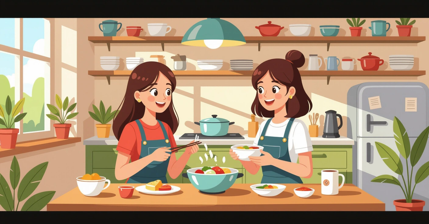 Phụ huynh đang chuẩn bị hộp cơm bento trong bếp sáng sớm tại Nhật Bản