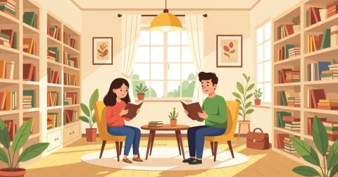 Gia đình đa văn hóa đọc sách cùng con trong thư viện Nhật Bản hiện đại