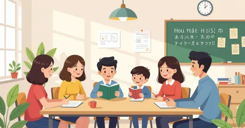 Cha mẹ Việt đọc sách Ehon song ngữ cho con nhỏ trong phòng khách ấm áp tại Nhật Bản