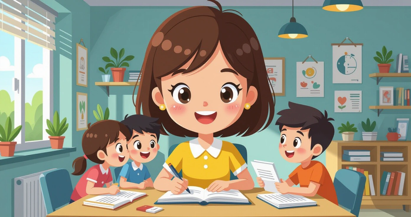Trẻ em đa văn hóa trong lớp học tiểu học Nhật Bản với phong cách minh họa flat vector hiện đại