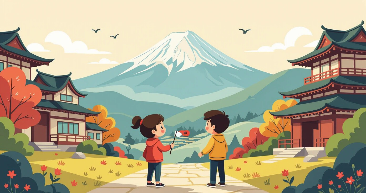 Trẻ em Nhật Bản vui chơi ngoài trởii mùa đông với trang phục đồng phục quần soóc và áo khoác dày