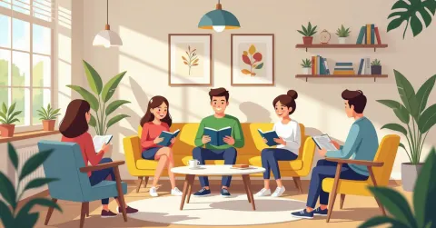 Minh họa phong cách editorial flat vector: cô giáo Nhật Bản đang giảng dạy về cơ thể cho nhóm học sinh tiểu học đa văn hóa trong lớp học sáng sủng