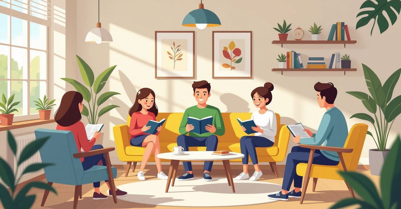 Minh họa phong cách editorial flat vector: cô giáo Nhật Bản đang giảng dạy về cơ thể cho nhóm học sinh tiểu học đa văn hóa trong lớp học sáng sủng