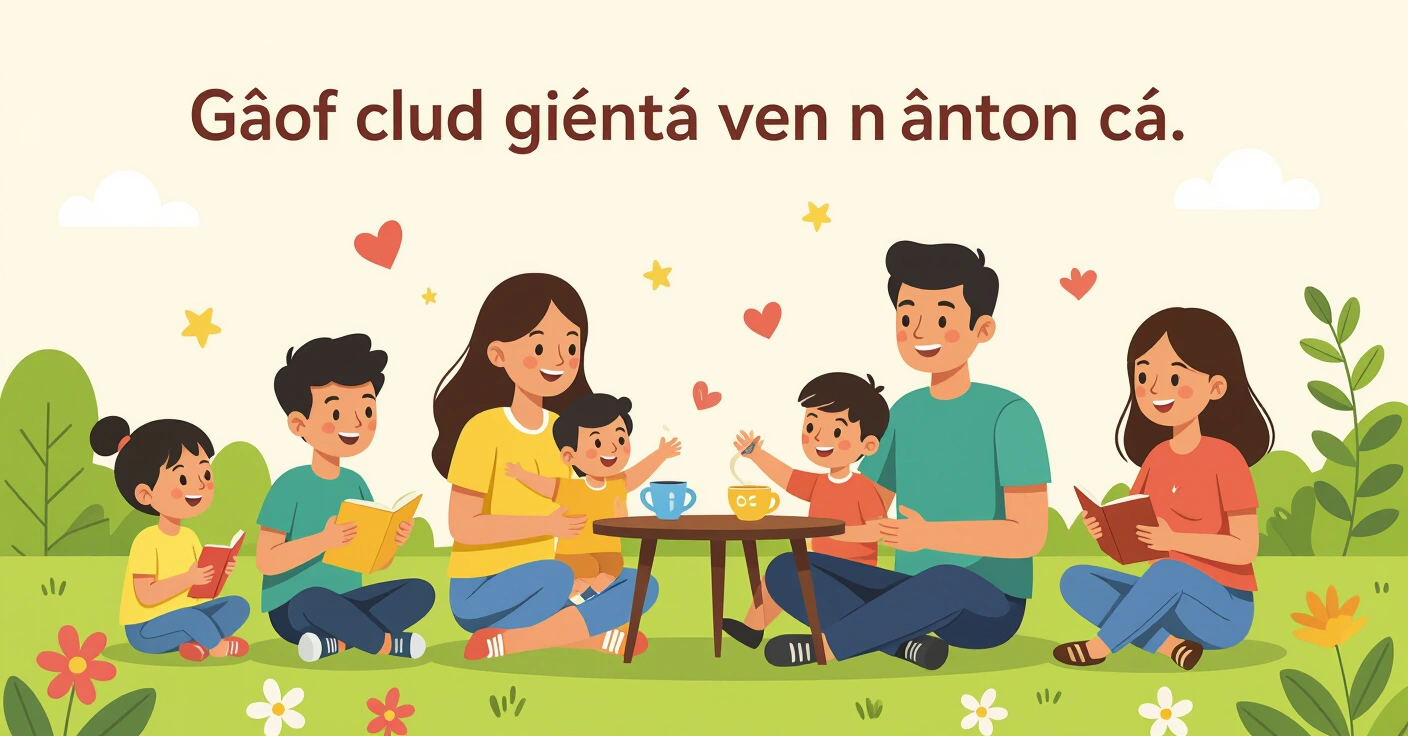 Minh họa người mẹ đang đọc sách về an toàn cơ thể cho con trong phòng khách Nhật Bản sáng sủả