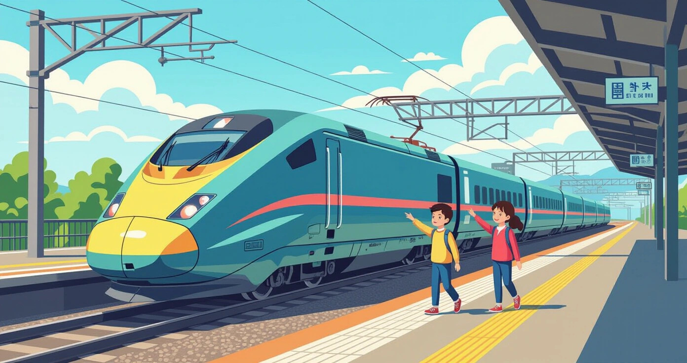 Bố mẹ và trẻ em đang xếp hành lý lên giá trên tàu Shinkansen