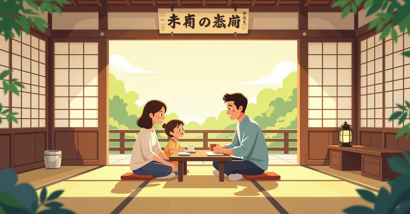 Phụ huynh đang hướng dẫn trẻ mầm non tập thói quen hàng ngày trong không gian gia đình Nhật Bản hiện đại