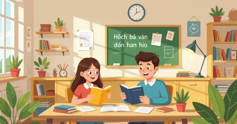 Phụ huynh nước ngoài đang đọc thông báo điểm của con tại bàn ăn trong căn hộ Nhật Bản