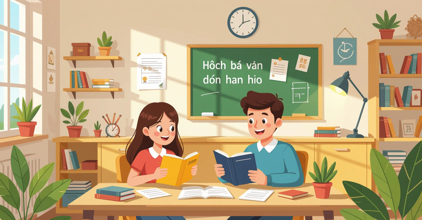 Phụ huynh nước ngoài đang đọc thông báo điểm của con tại bàn ăn trong căn hộ Nhật Bản