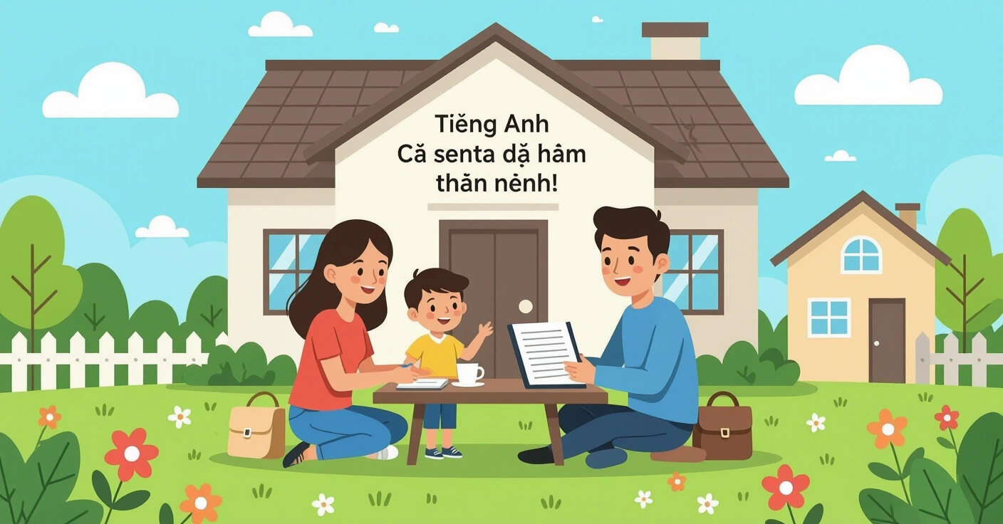 Cha mẹ Việt đọc sách tiếng Anh cùng con trong phòng khách kiểu Nhật