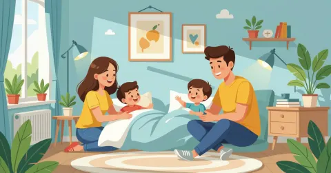 Phụ huynh đặt trẻ sơ sinh nằm ngửa an toàn trong nôi tại nhà Nhật Bản