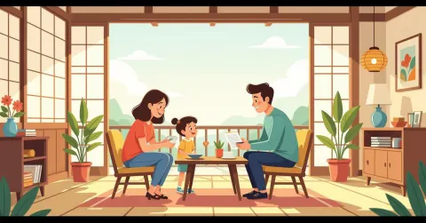 Một bà mẹ đơn thân nước ngoài đang đọc tài liệu tại văn phòng chính quyền địa phương Nhật Bản