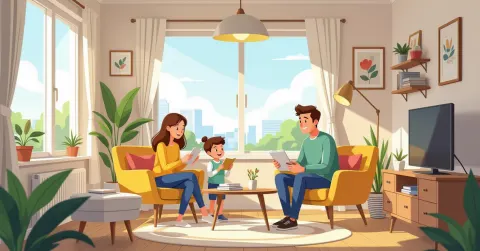 Minh họa cha mẹ đơn thân người nước ngoài đang xem xét hợp đồng thuê nhà tại Nhật Bản