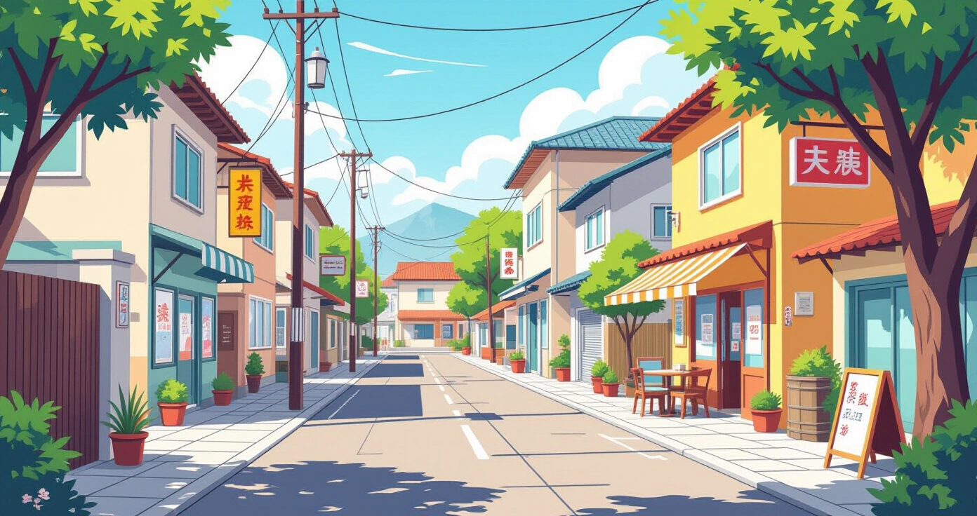 Minh họa tòa nhà nhà ở công cộng Nhật Bản với hoa anh đào xung quanh