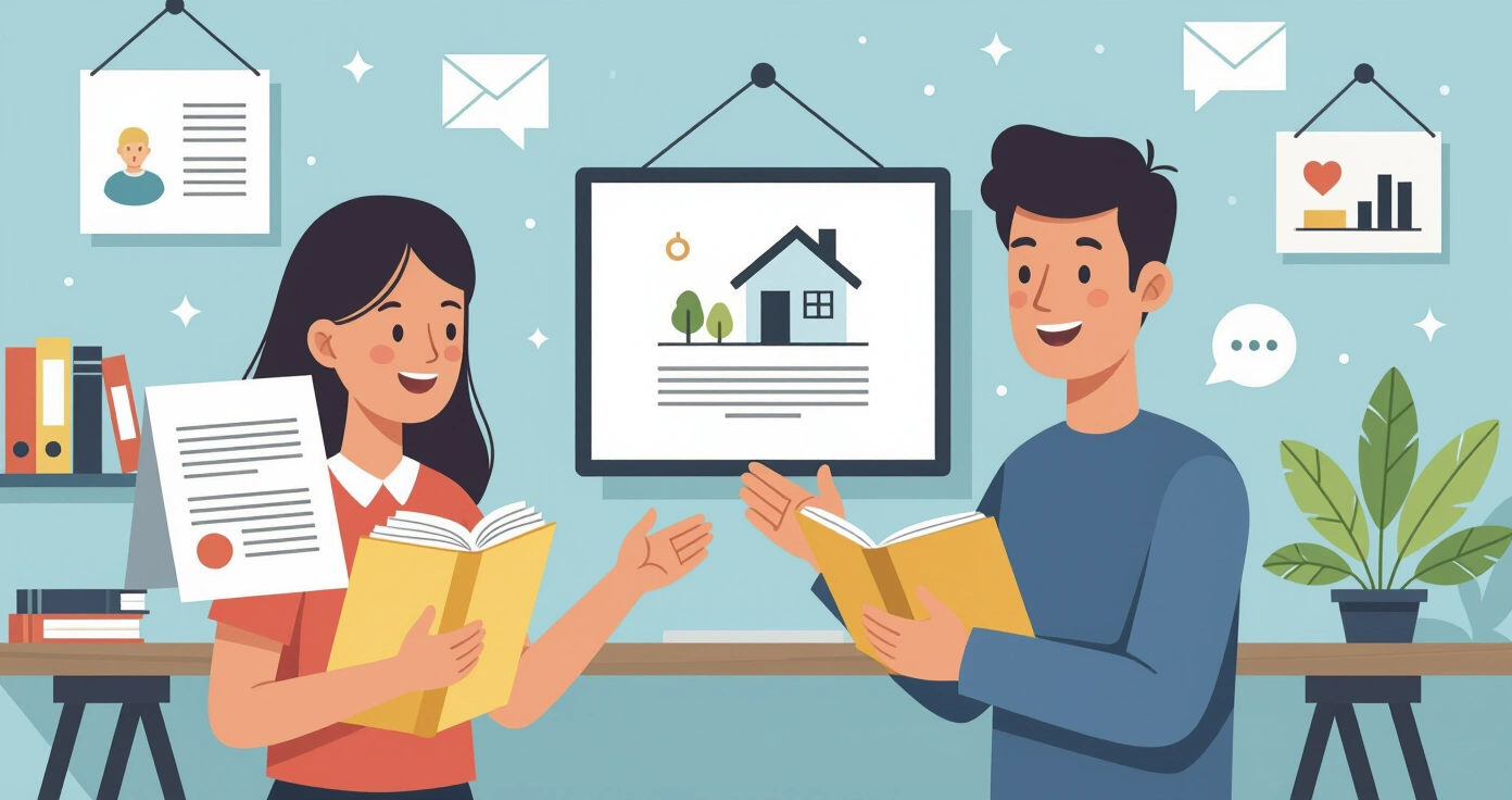 Minh họa người nước ngoài đang ký hợp đồng thuê nhà với nhân viên bất động sản tại Nhật