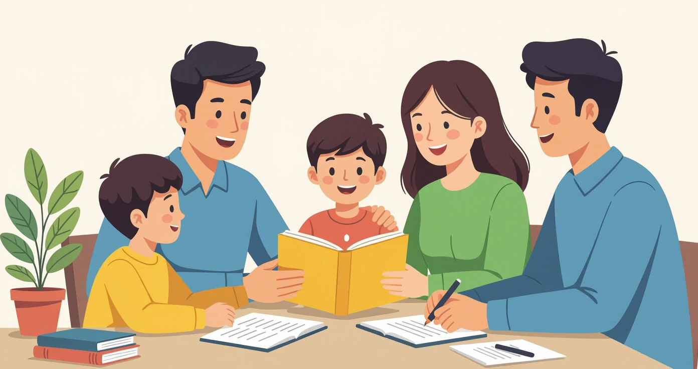 Minh họa người phụ huynh cô đơn giữa các rào cản ngôn ngữ và văn hóa, phong cách minh họa phẳng