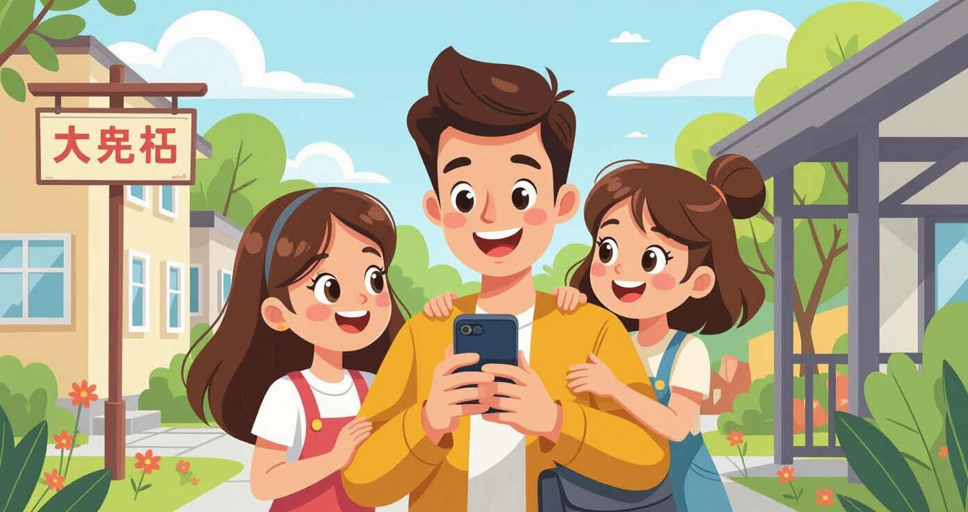 Minh họa trẻ em đang học tập và giải trí lành mạnh với điện thoại thông minh có kiểm soát
