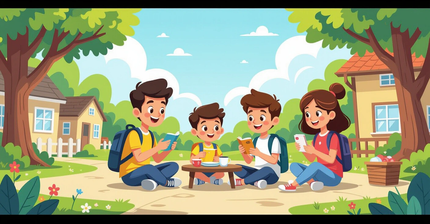 Cha mẹ đang trò chuyện với thiếu niên cầm điện thoại trong phòng khách Nhật Bản hiện đại