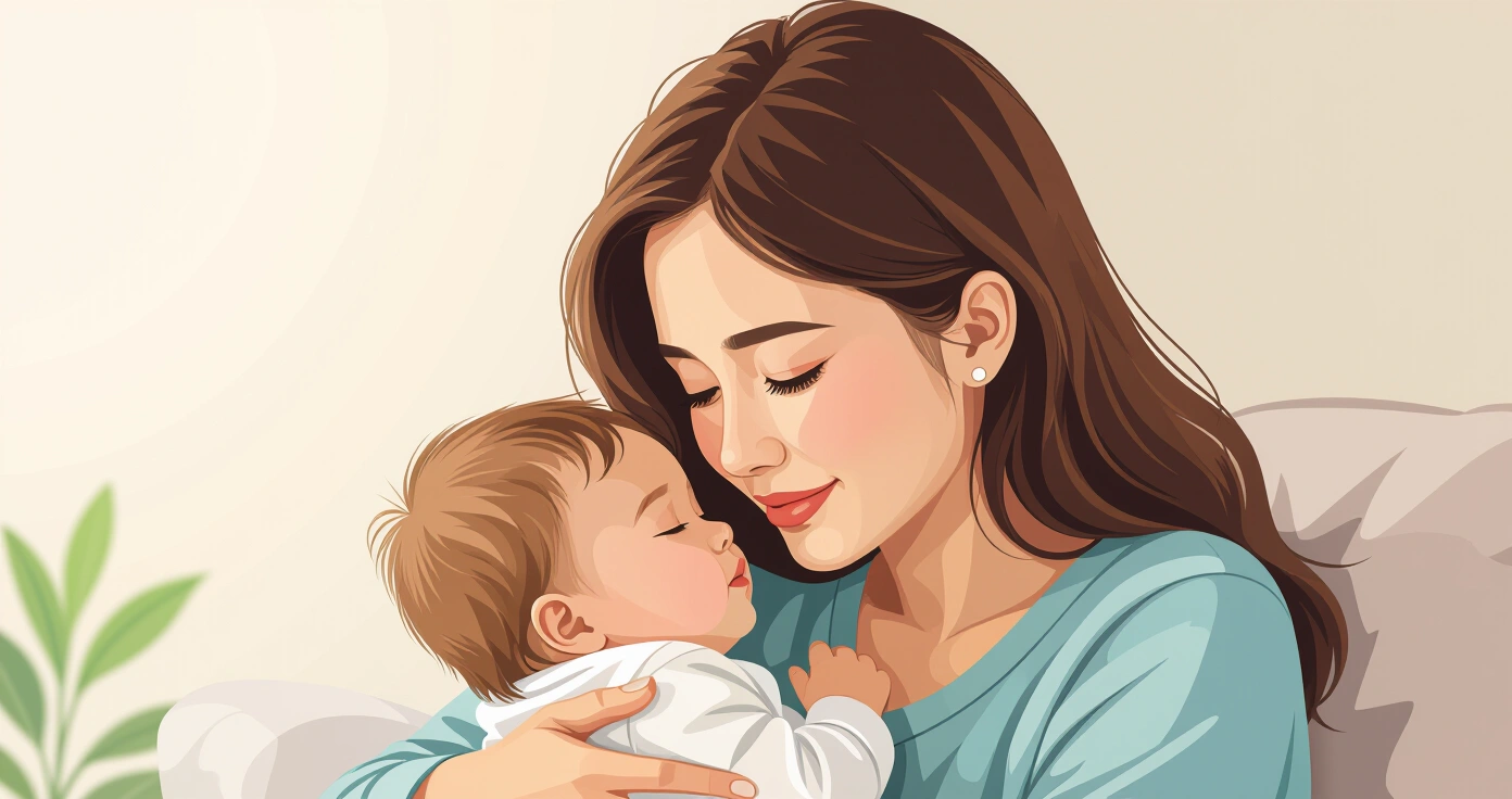Trẻ sơ sinh nằm trên giường với biểu cảm khó chịu do đau bụng