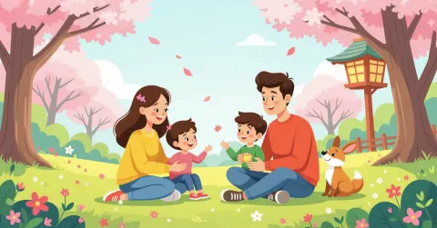 Phụ huynh đeo khẩu trang cho trẻ trước khi ra ngoài mùa xuân tại Nhật Bản